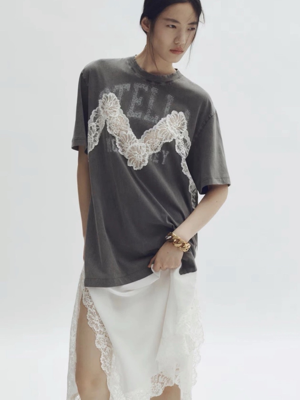 Stella McCartney hm Charcoal Dress with White Lace Appliqué,new, good for sx/s/m